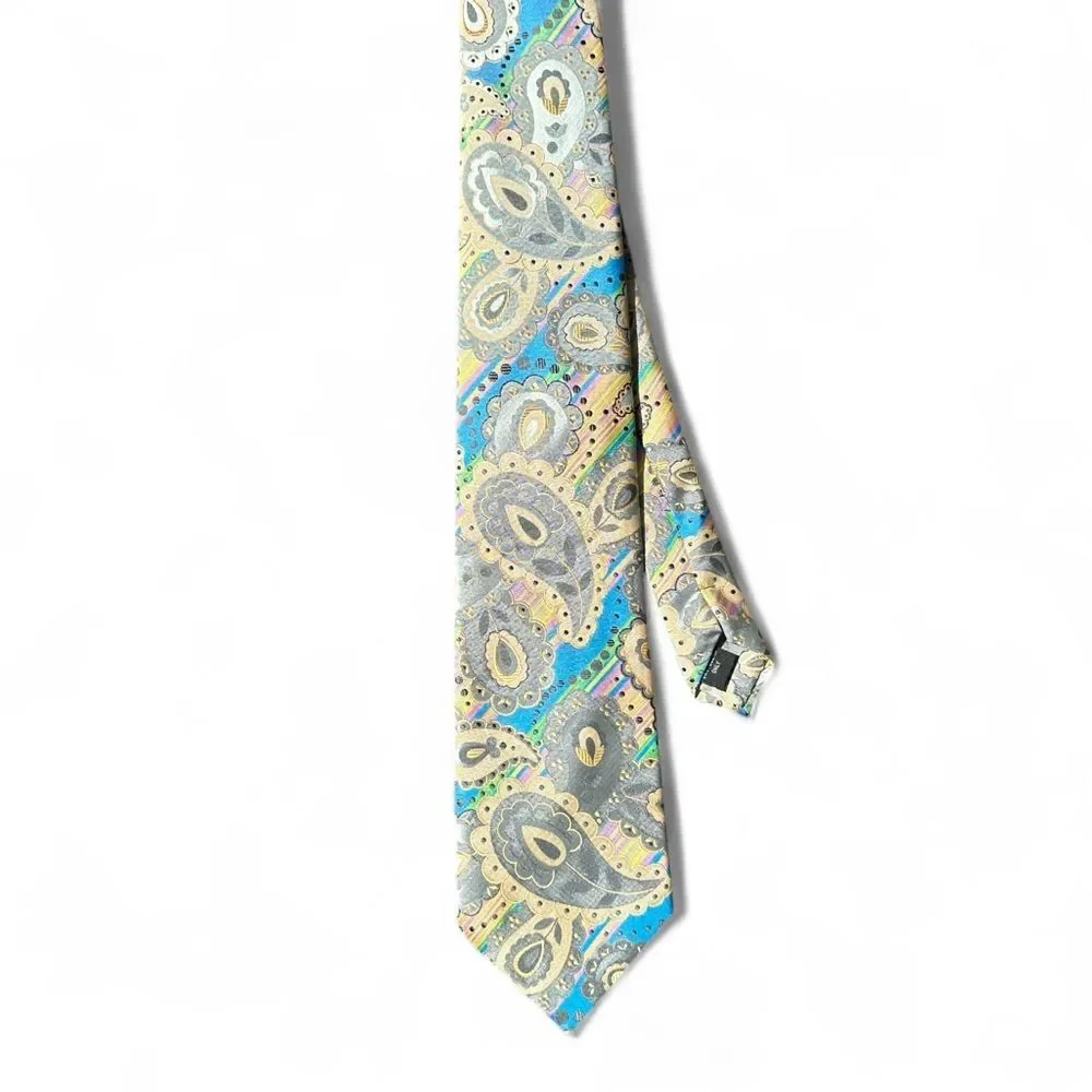 Verses 9 Krazy Paisley Necktie Blue Gray Multicolor Woven Statement Designer Tie